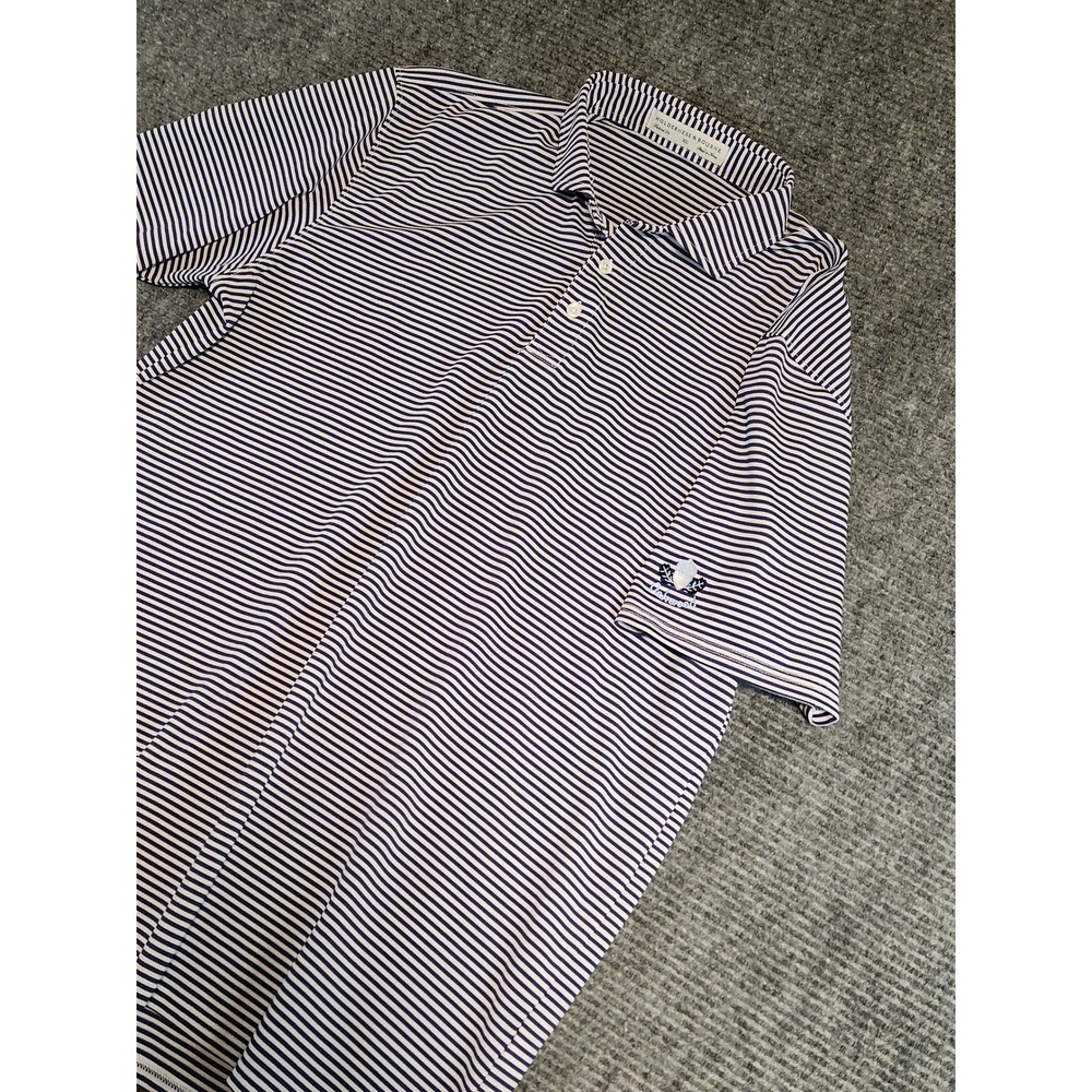 Holderness & Bourne Mens XL Tailored Fit Polo Shirt Navy White Stripe Oakwood